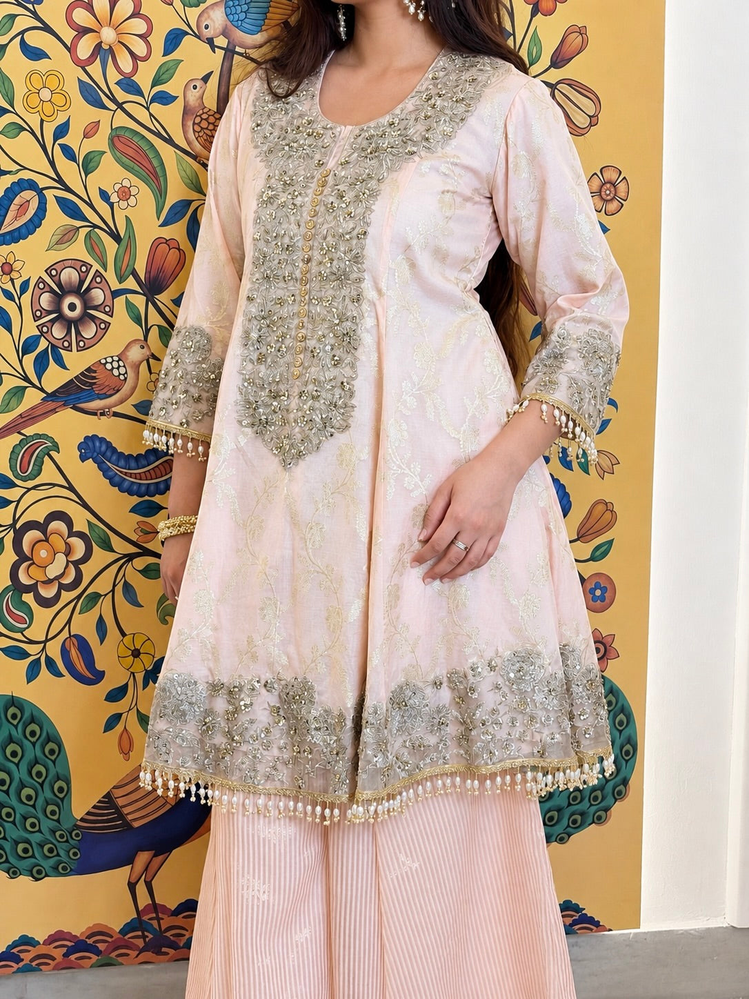 Powder Peach Banarasi Chanderi Sharara