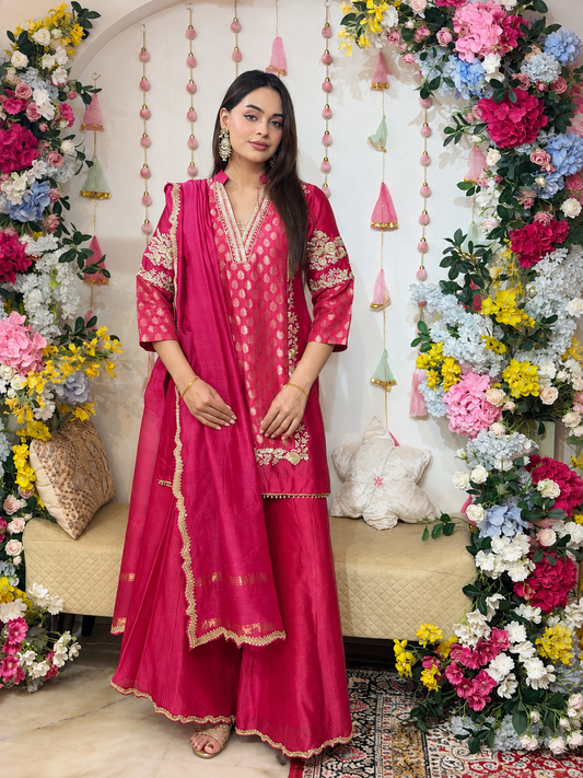 Magenta Brocade Chanderi Set