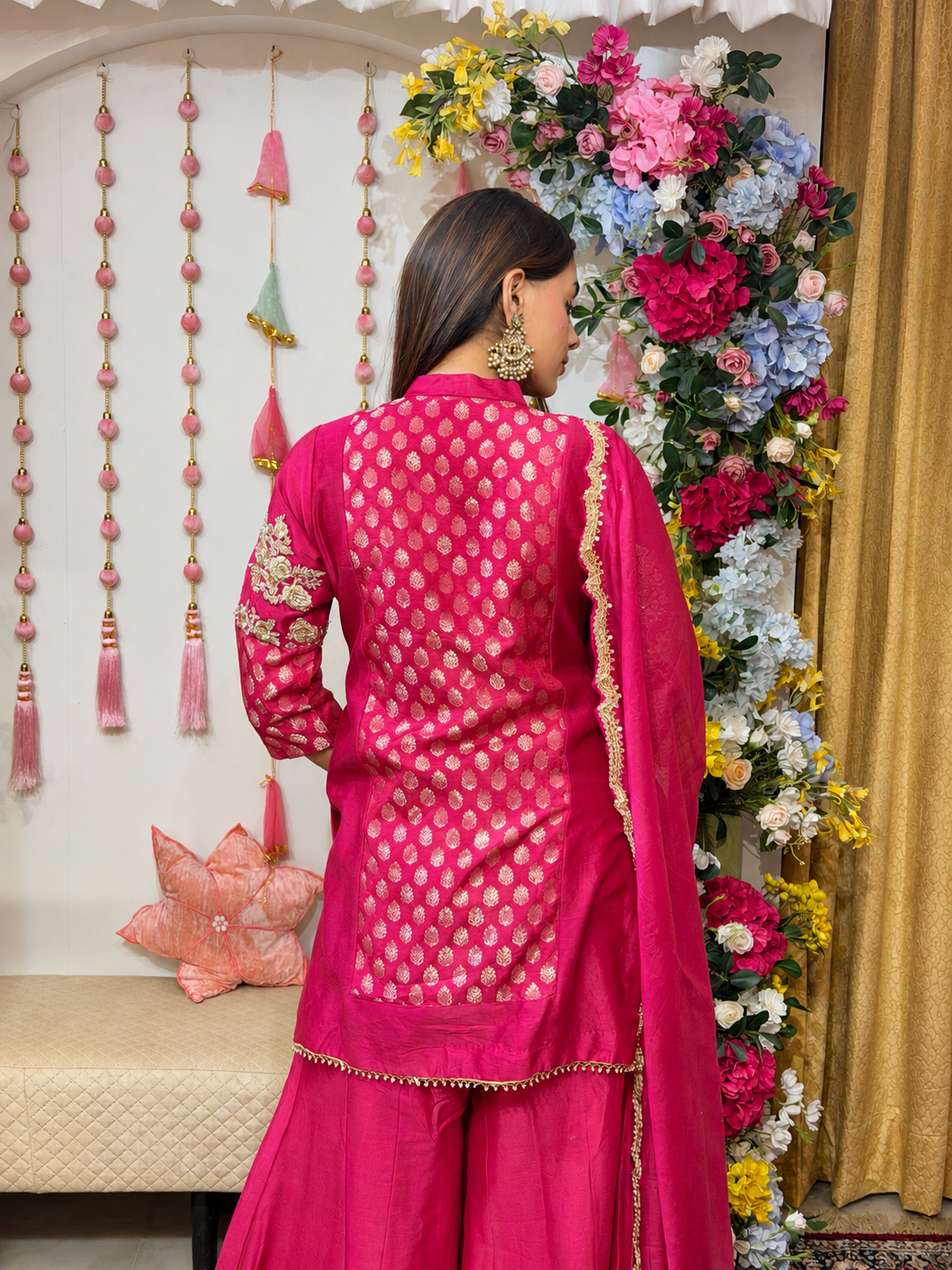 Magenta Brocade Chanderi Set