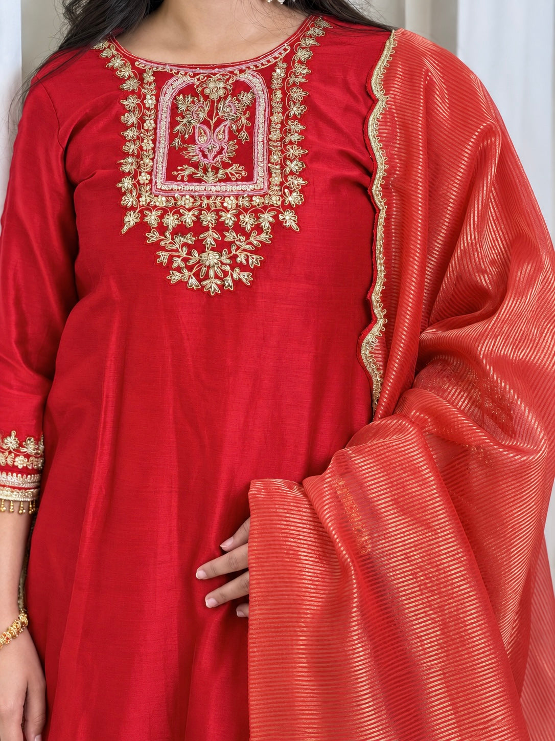 Deep Red Zardosi Sharara