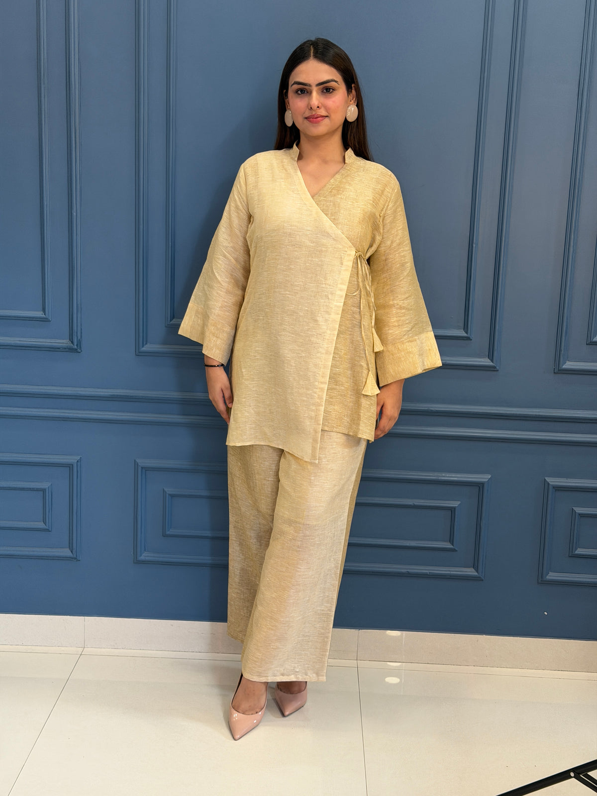 Beige Wrap Linen Co-ord Set image 3
