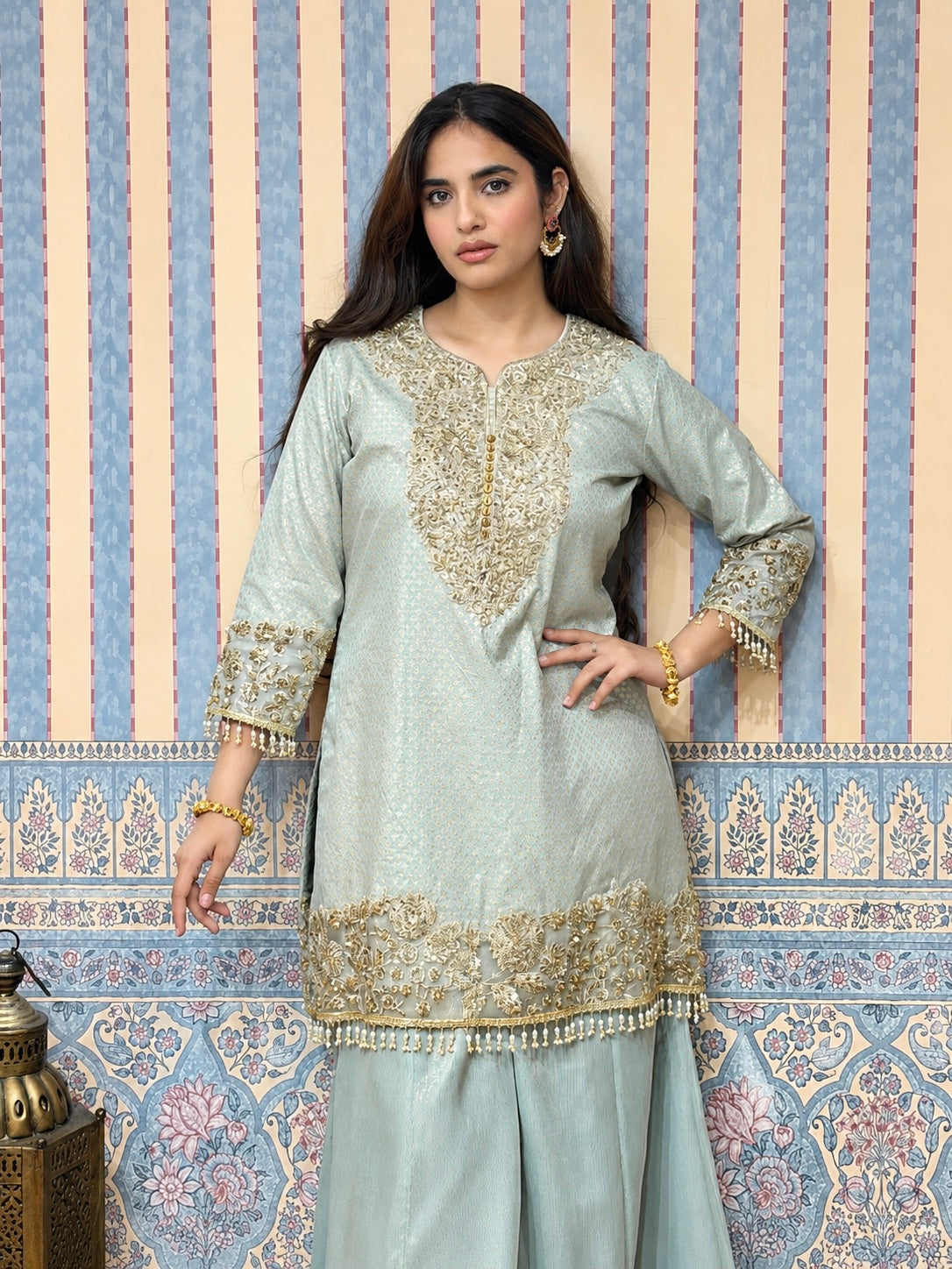 Ash Blue Banarasi Chanderi Sharara