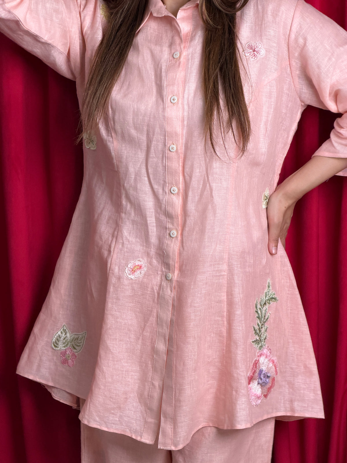 Baby Pink Floral Linen Co-ord Set image 1