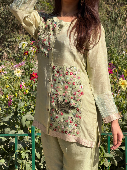 Green Cotton Silk Co-Ord Set image 1