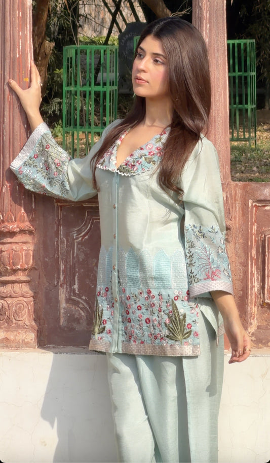 Aqua Cotton Silk Co-Ord Set image 1