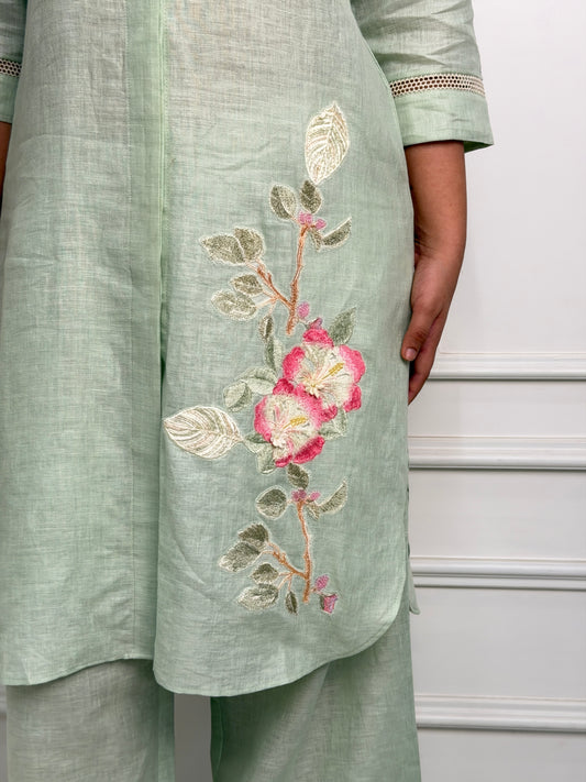 Mint Green Floral Linen Co-ord Set image 1