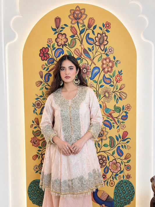 Powder Peach Banarasi Chanderi Sharara