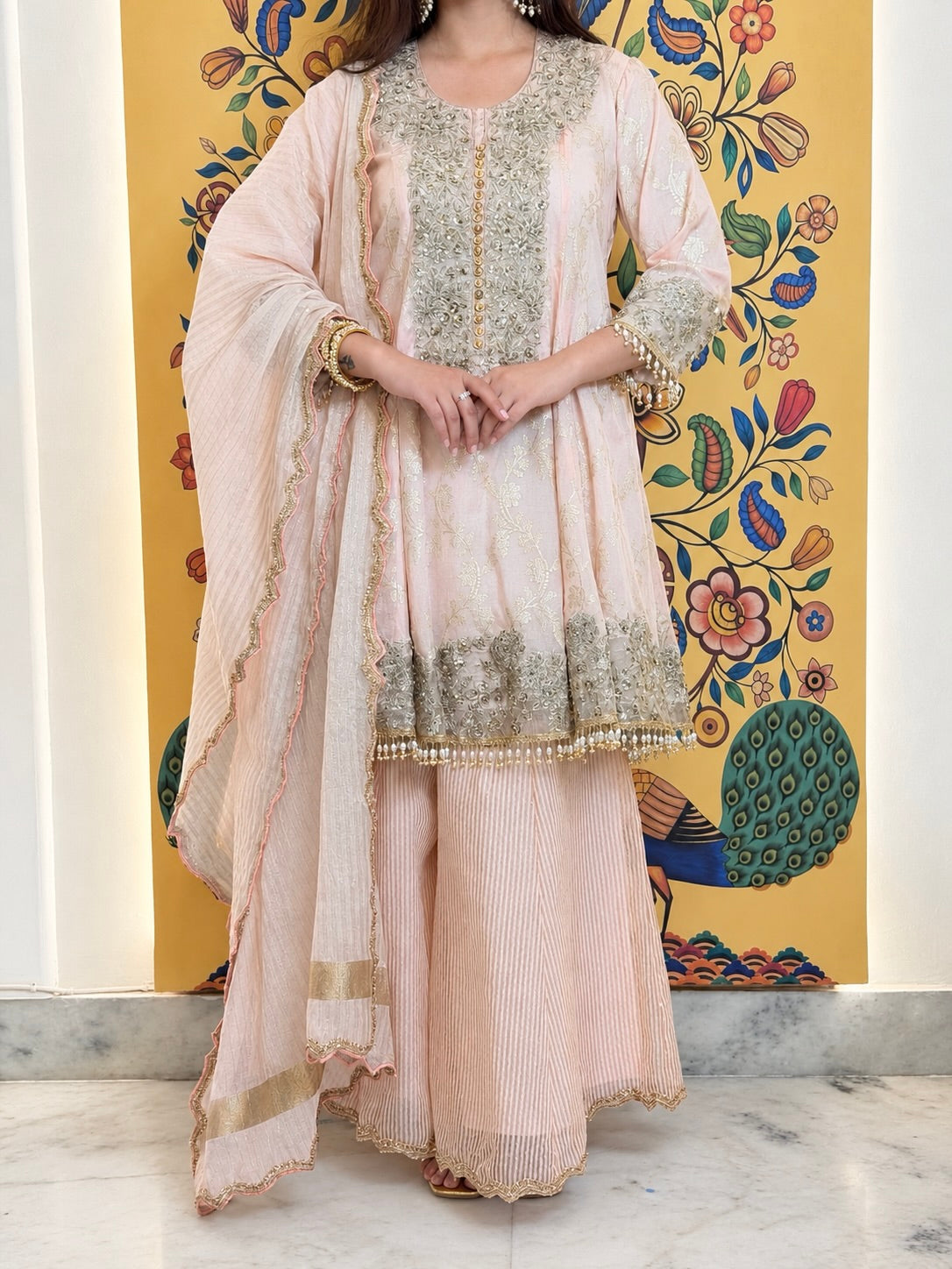 Powder Peach Banarasi Chanderi Sharara