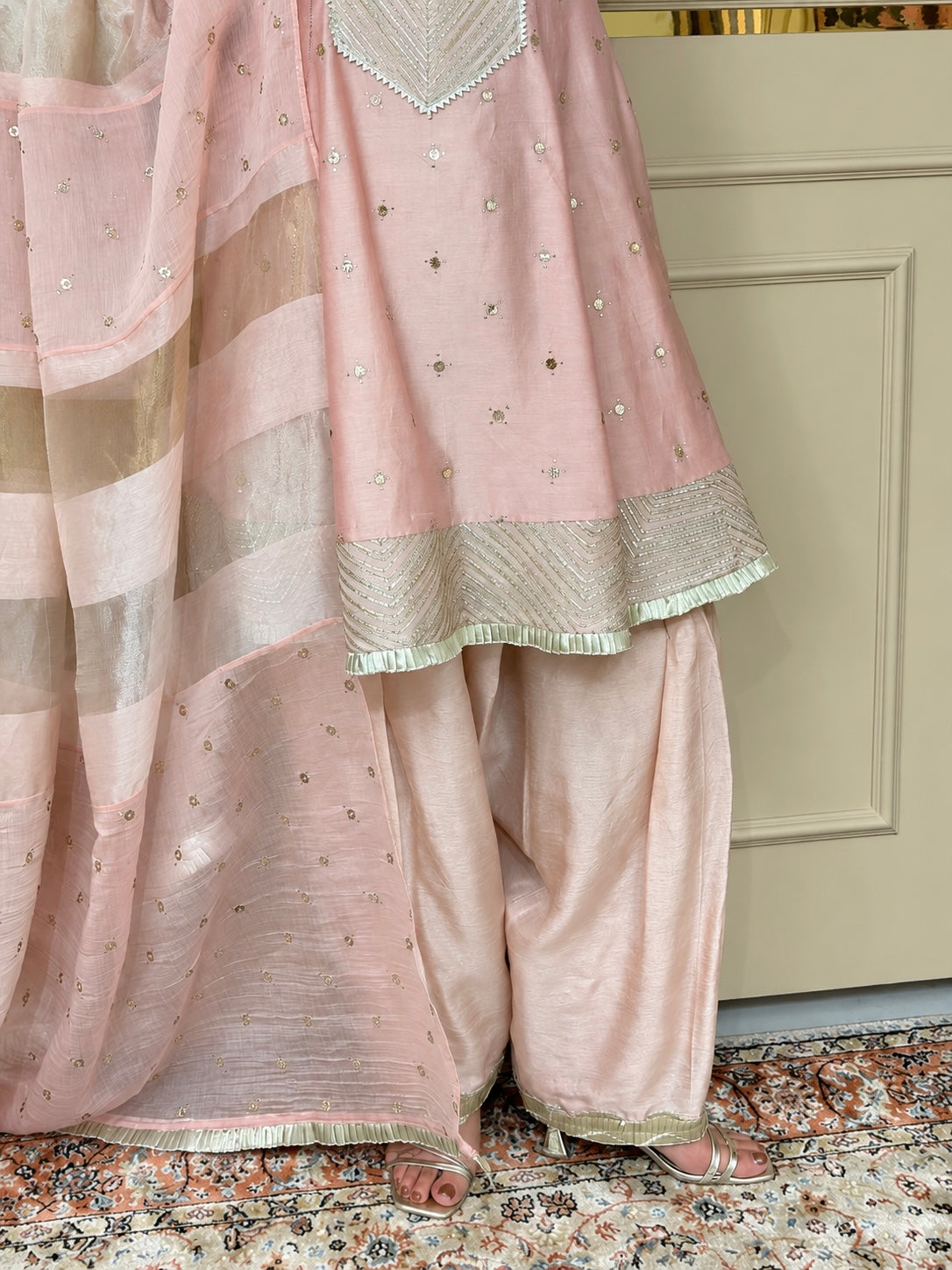 Pink Muqaish Chanderi Set