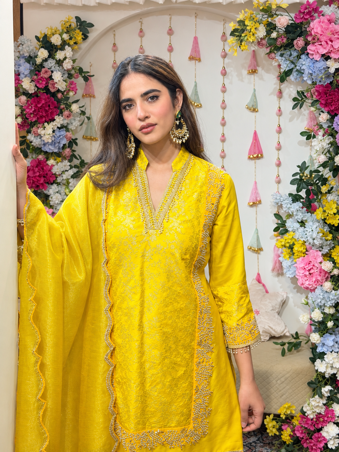 Yellow Brocade Chanderi  Set