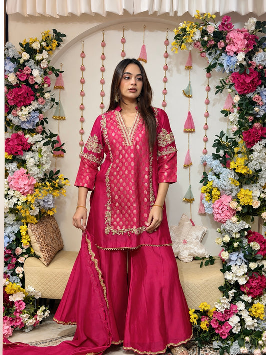 Magenta Brocade Chanderi Set