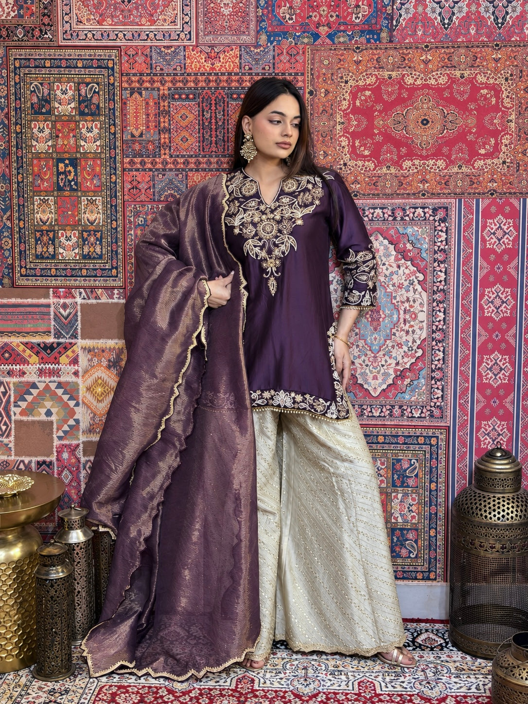 Deep Purple Zardosi Sharara