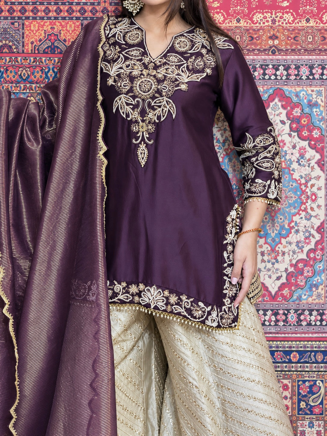 Deep Purple Zardosi Sharara