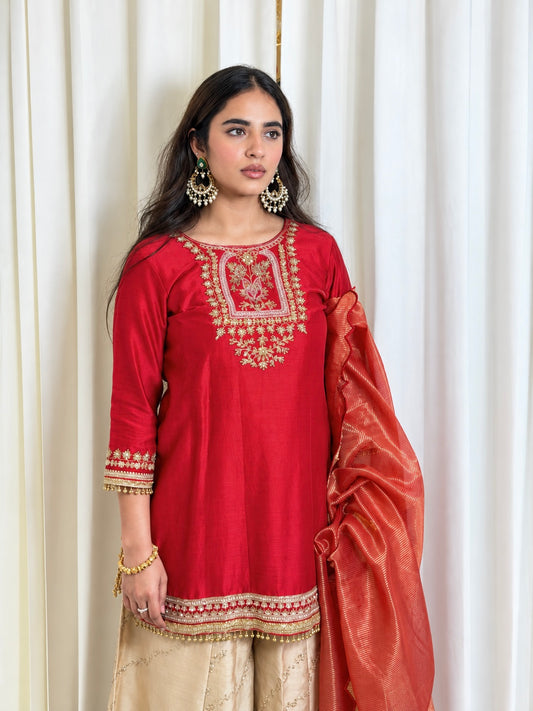 Deep Red Zardosi Sharara
