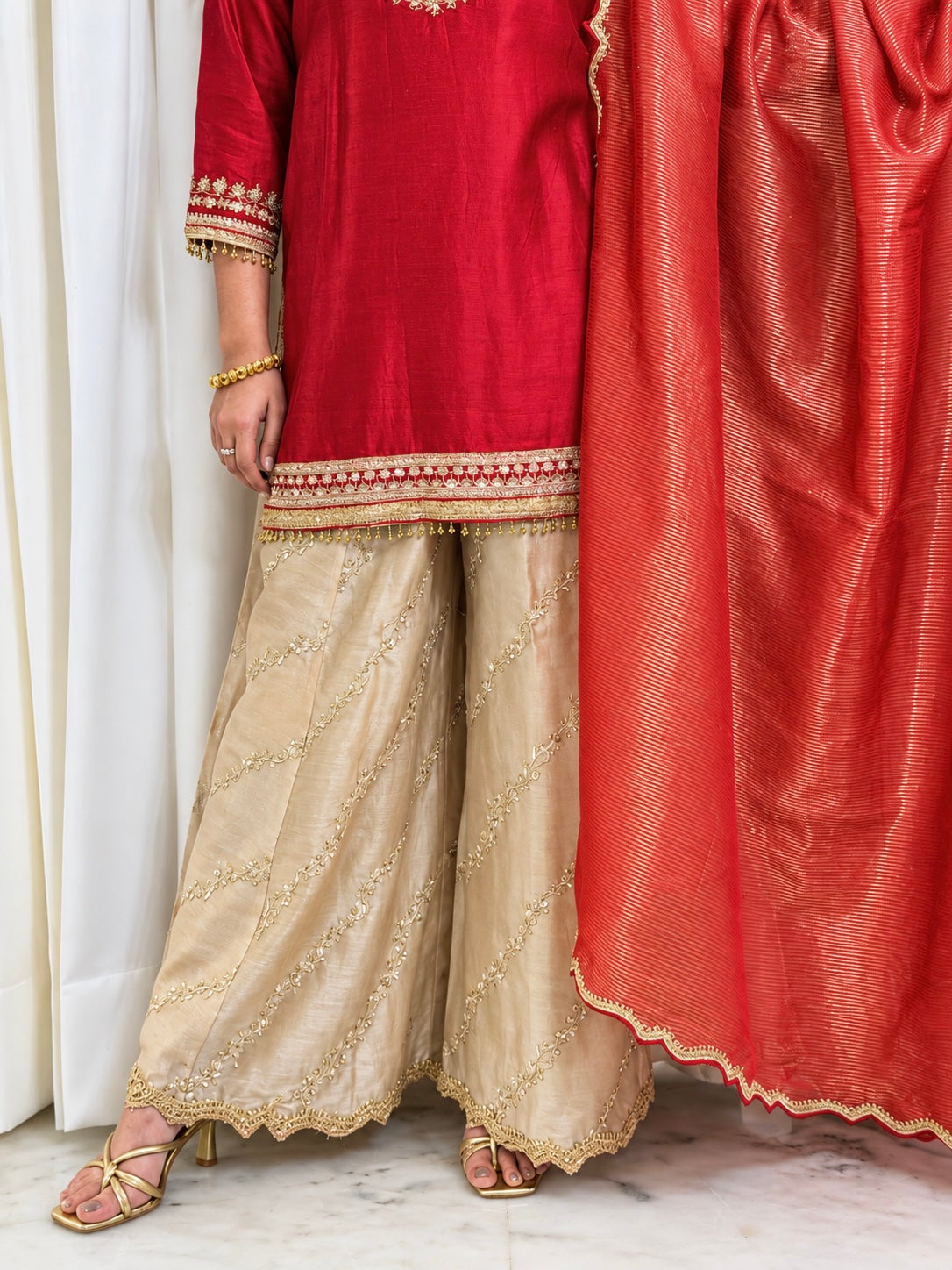 Deep Red Zardosi Sharara