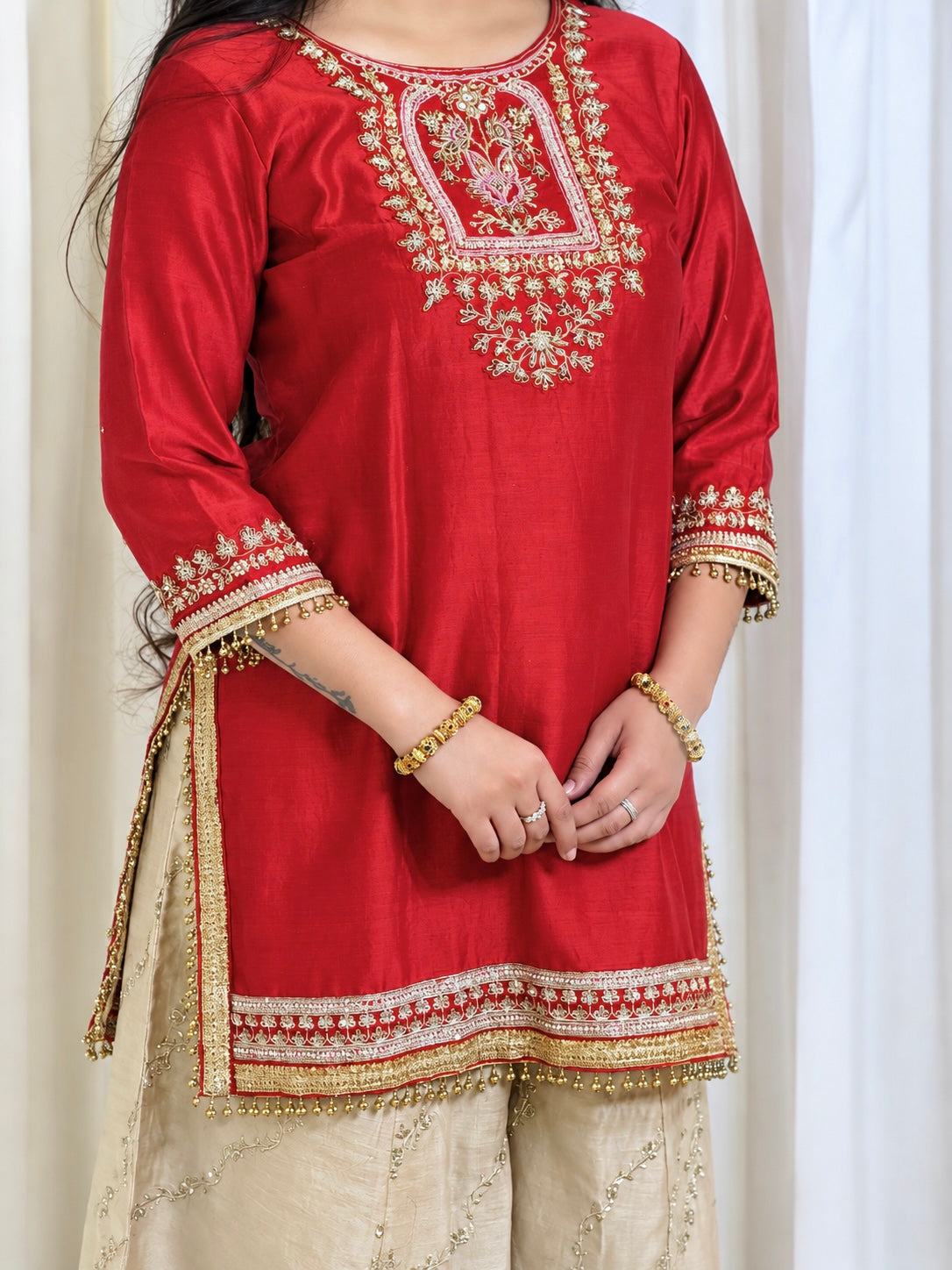 Deep Red Zardosi Sharara