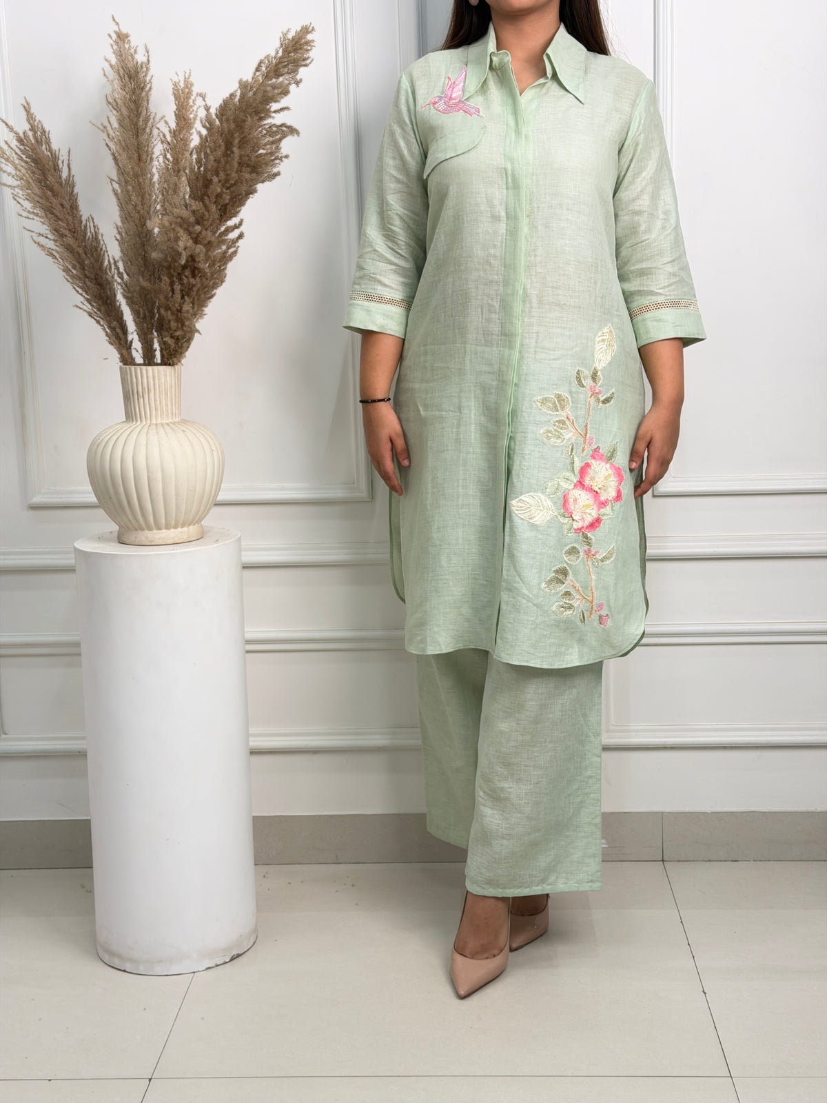 Mint Green Floral Linen Co-ord Set image 3