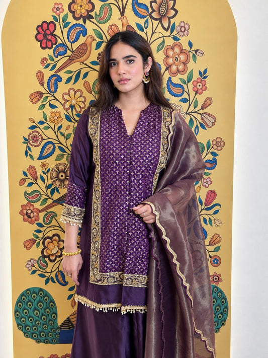 Purple Brocade Chanderi Set