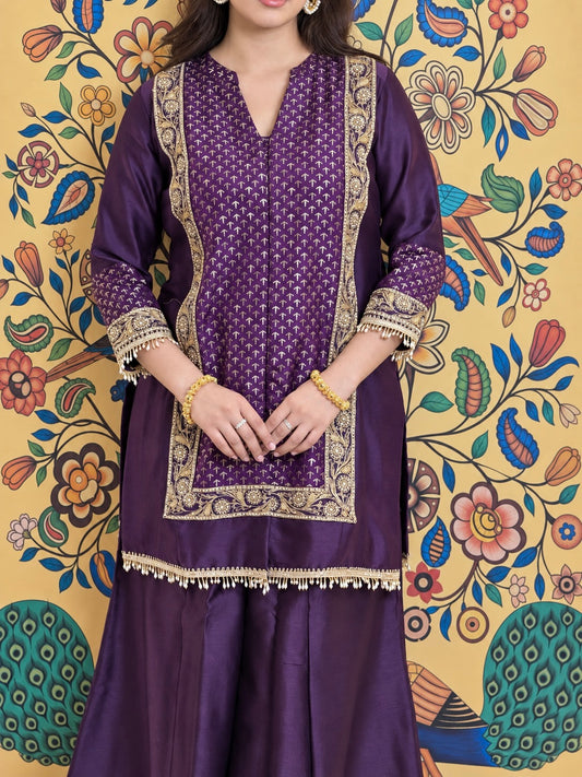 Purple Brocade Chanderi Set
