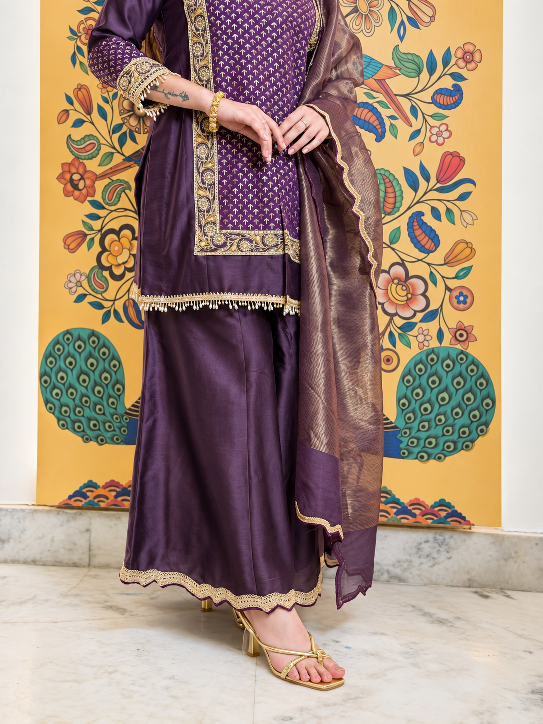 Purple Brocade Chanderi Set