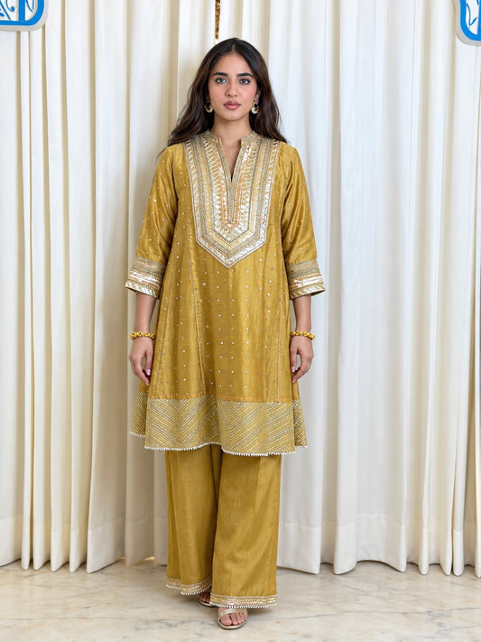 Yellow Muqaish Chanderi Set