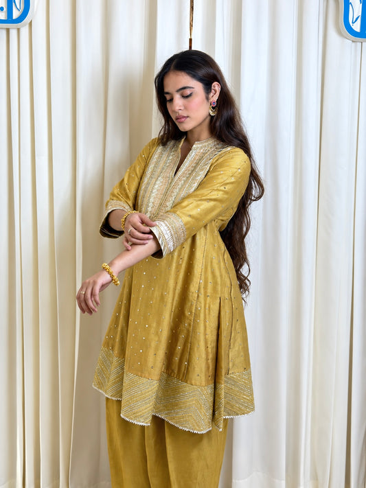 Yellow Muqaish Chanderi Set
