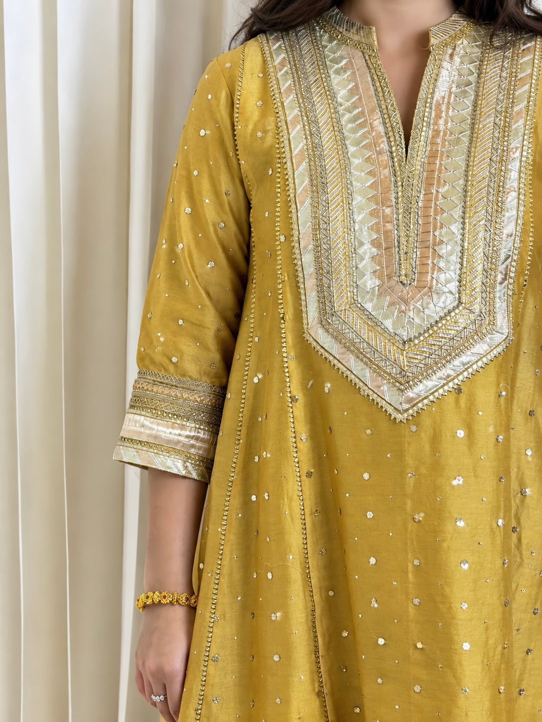 Yellow Muqaish Chanderi Set
