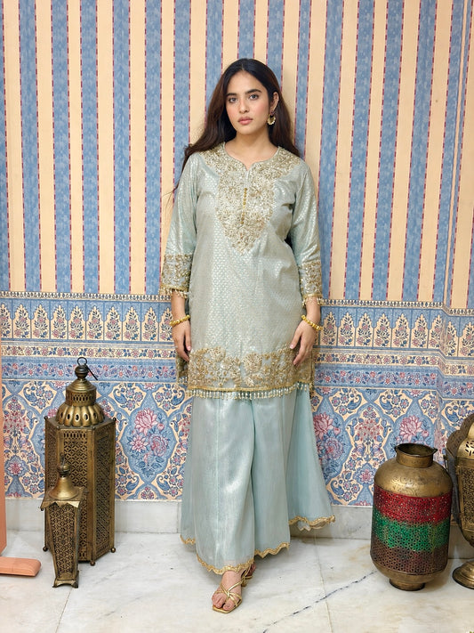 Ash  Blue Banarasi Chanderi Sharara