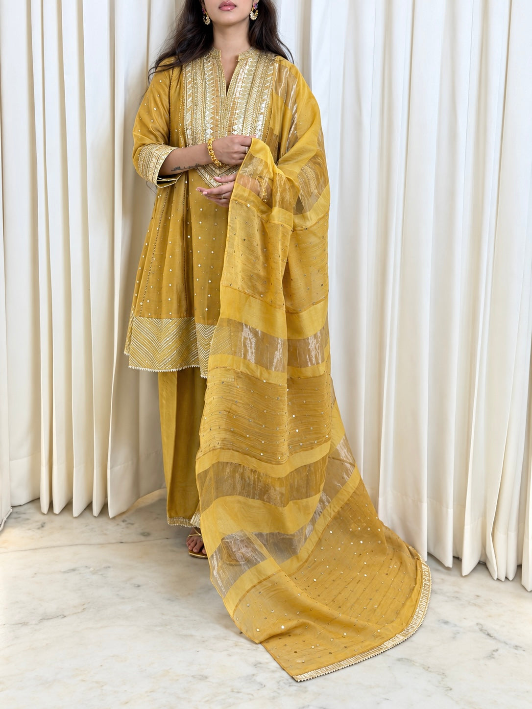 Yellow Muqaish Chanderi Set