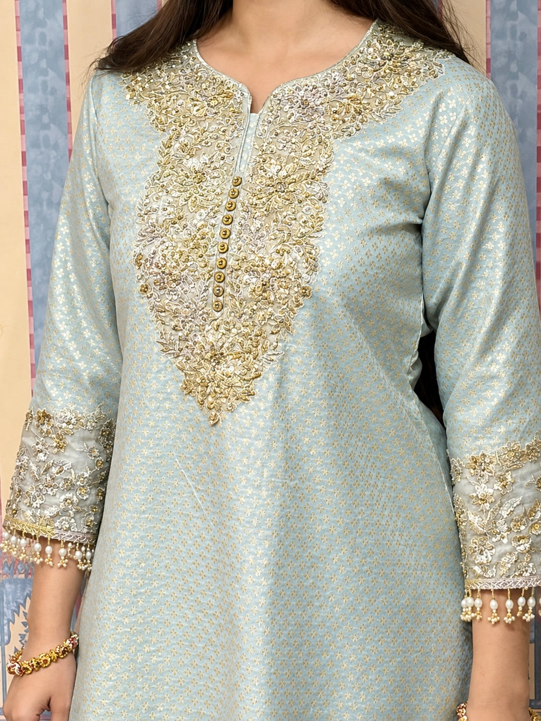 Ash  Blue Banarasi Chanderi Sharara