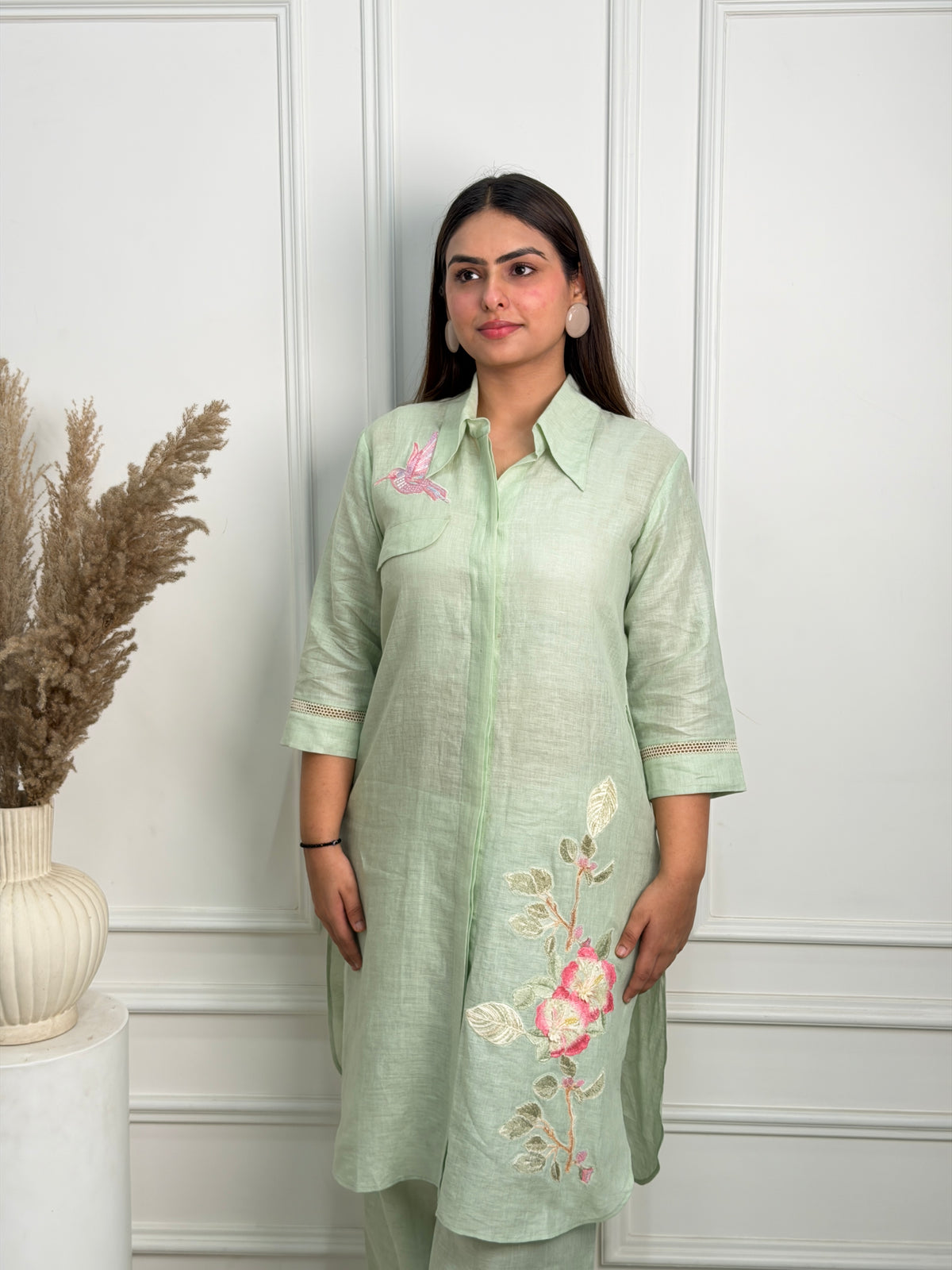 Mint Green Floral Linen Co-ord Set image 0