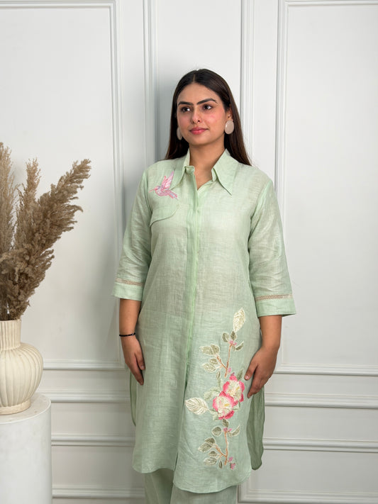 Mint Green Floral Linen Co-ord Set image 0