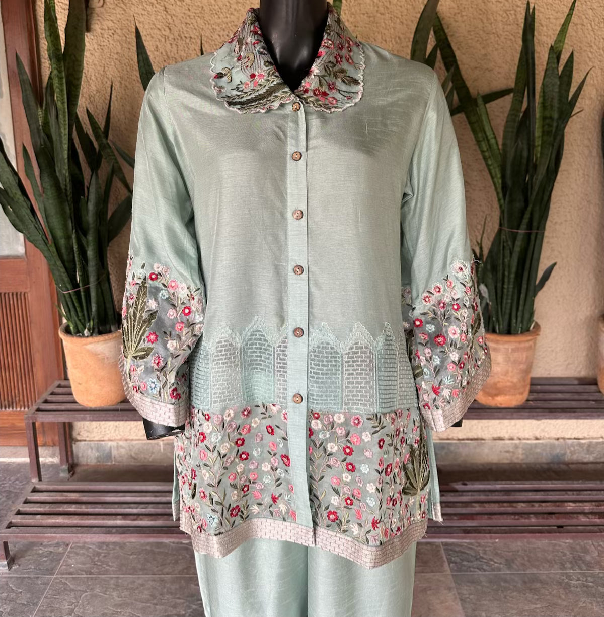 Aqua Cotton Silk Co-Ord Set image 2