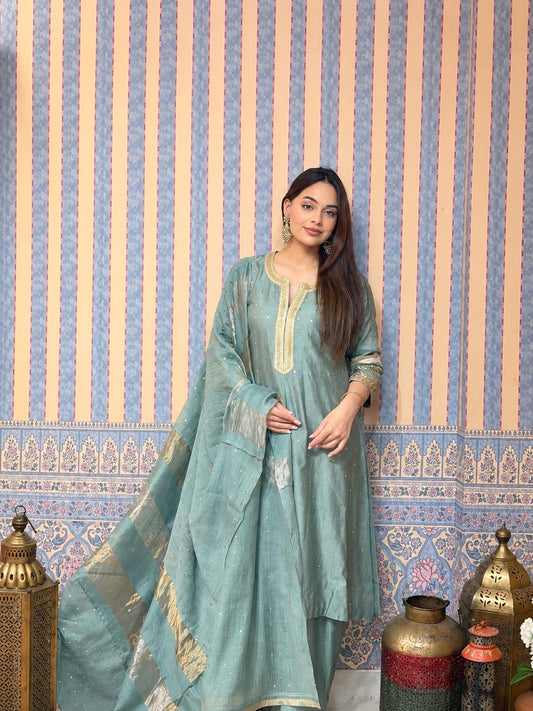 Blue Muqaish Chanderi Set