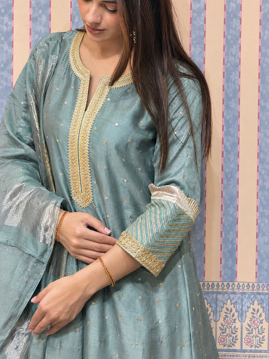 Blue Muqaish Chanderi Set