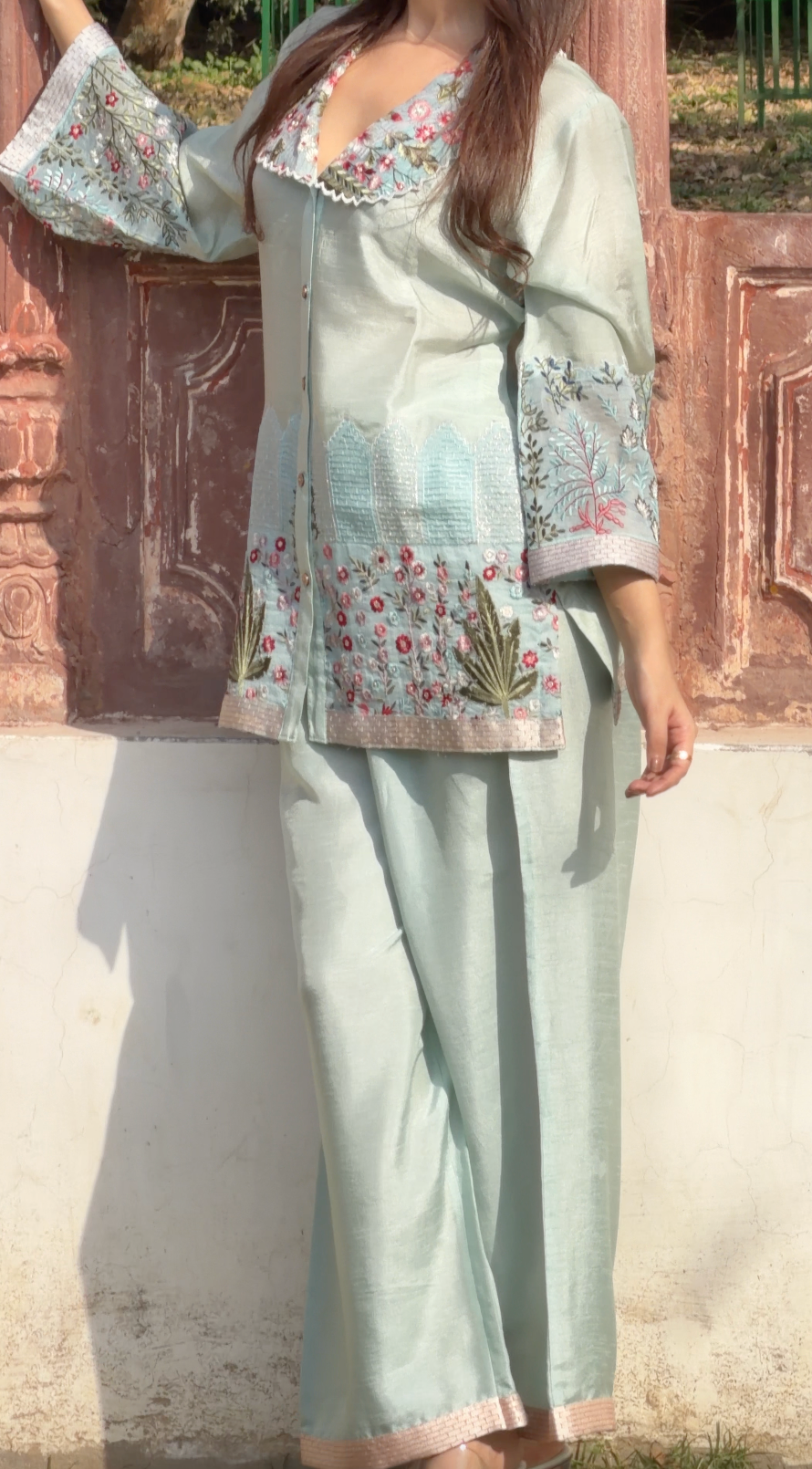 Aqua Cotton Silk Co-Ord Set