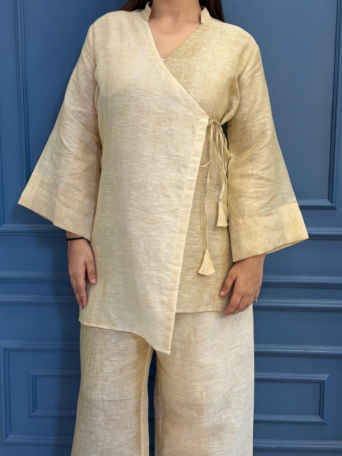 Beige Wrap Linen Co-ord Set image 2