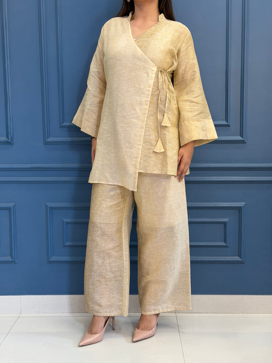 Beige Wrap Linen Co-ord Set image 1