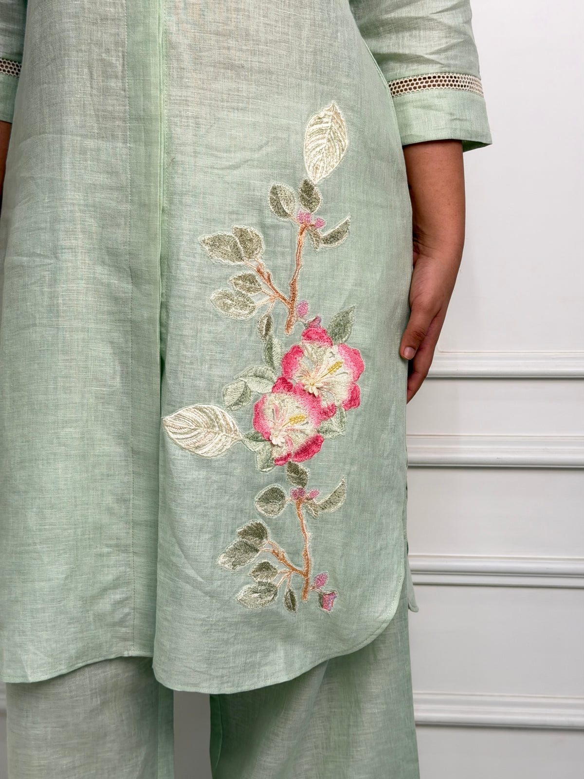 Mint Green Floral Linen Co-ord Set image 1
